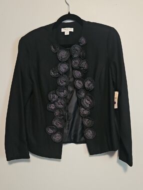 Coldwater Creek Black Open Cardigan with Decorative Rosettes